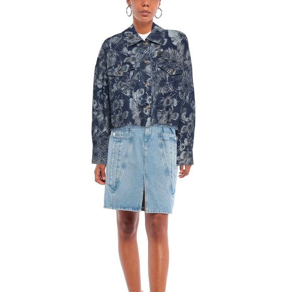 CARLA G. floral design blue denim long sleeves jean jacket - Picture 2 of 14